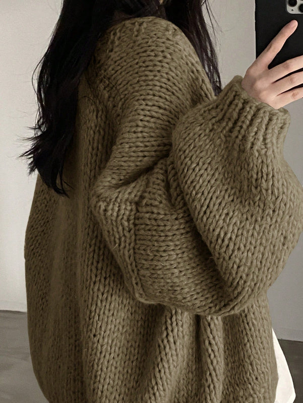 Dazy cardigan casual de uso diario de mujer, talla grande, de unicolor y con abertura frontal, para otono/invierno