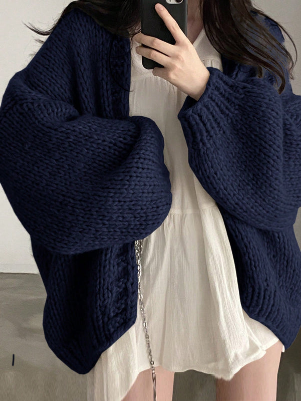 Dazy cardigan casual de uso diario de mujer, talla grande, de unicolor y con abertura frontal, para otono/invierno