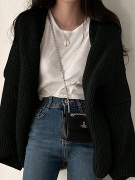 Dazy cardigan casual de manga larga de unicolor con diseno calado para mujer