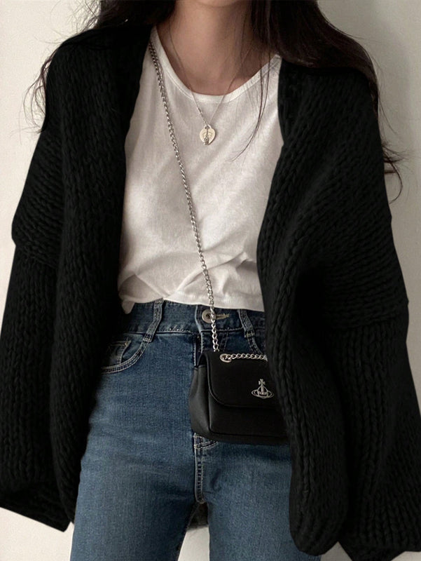 Dazy cardigan casual diario de mujer de corte holgado con hombros caidos y abertura frontal, para otono/invierno