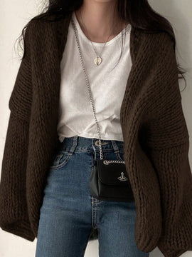 Dazy cardigan casual de uso diario de mujer, talla grande, de unicolor y con abertura frontal, para otono/invierno