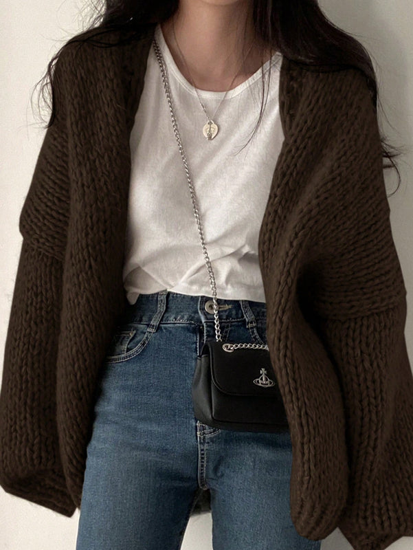 Dazy cardigan casual diario de mujer de corte holgado con hombros caidos y abertura frontal, para otono/invierno