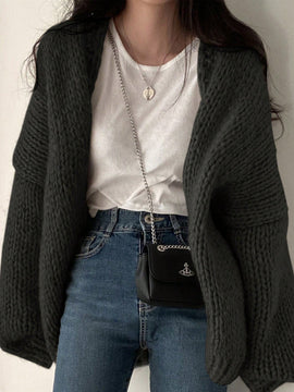 Dazy cardigan casual de uso diario de mujer, talla grande, de unicolor y con abertura frontal, para otono/invierno