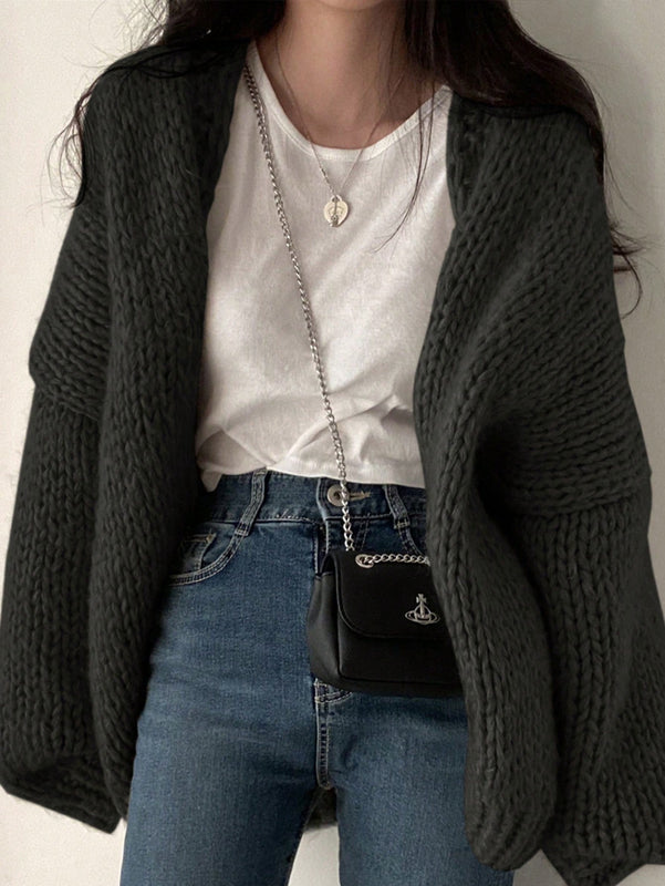 Dazy cardigan casual diario de mujer de corte holgado con hombros caidos y abertura frontal, para otono/invierno