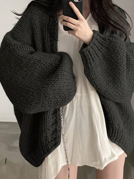 Dazy cardigan casual de uso diario de mujer, talla grande, de unicolor y con abertura frontal, para otono/invierno
