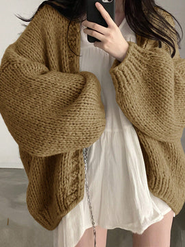 Dazy cardigan casual de manga larga de unicolor con diseno calado para mujer