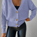 Cardigan casual de un solo botonadura de mangas largas y hombros caidos de unicolor para mujer, otono/invierno