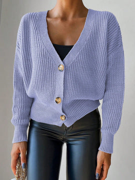 Cardigan casual de un solo botonadura de mangas largas y hombros caidos de unicolor para mujer, otono/invierno