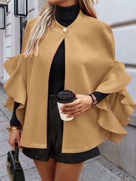Clasi abrigo de lana elegante con cuello vuelto y abotonadura sencilla, en unicolor, para mujer, para otono/invierno