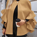 Clasi 1 pieza abrigo elegante de lana con un solo abotonadura, bajo con volantes y unicolor para mujer, otono/invierno