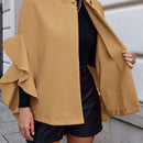 Clasi 1 pieza abrigo elegante de lana con un solo abotonadura, bajo con volantes y unicolor para mujer, otono/invierno