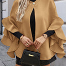 Clasi abrigo de lana elegante con cuello vuelto y abotonadura sencilla, en unicolor, para mujer, para otono/invierno