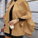 Clasi 1 pieza abrigo elegante de lana con un solo abotonadura, bajo con volantes y unicolor para mujer, otono/invierno