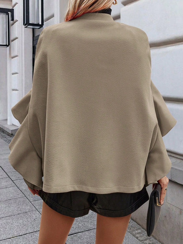 Clasi abrigo de lana elegante con cuello vuelto y abotonadura sencilla, en unicolor, para mujer, para otono/invierno