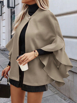 Clasi abrigo de lana elegante con cuello vuelto y abotonadura sencilla, en unicolor, para mujer, para otono/invierno