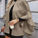 Clasi 1 pieza abrigo elegante de lana con un solo abotonadura, bajo con volantes y unicolor para mujer, otono/invierno
