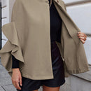 Clasi 1 pieza abrigo elegante de lana con un solo abotonadura, bajo con volantes y unicolor para mujer, otono/invierno