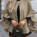 Clasi 1 pieza abrigo elegante de lana con un solo abotonadura, bajo con volantes y unicolor para mujer, otono/invierno