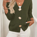 Lune cardigan de punto de manga larga con cuello en v y botones frontales, de corte casual