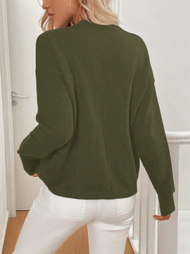 Lune cardigan casual de mujer de un solo botonadura, de manga larga y hombros caidos, en unicolor, para otono/invierno