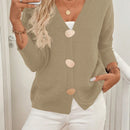 Lune cardigan de punto de manga larga con cuello en v y botones frontales, de corte casual