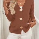 Lune cardigan casual de una sola botonadura de manga larga con caida en los hombros, de color liso, para otono/invierno, para mujer