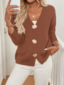 Lune cardigan casual de mujer de un solo botonadura, de manga larga y hombros caidos, en unicolor, para otono/invierno