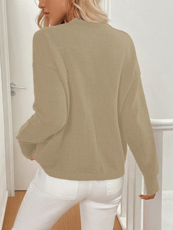 Lune cardigan casual de mujer de un solo botonadura, de manga larga y hombros caidos, en unicolor, para otono/invierno