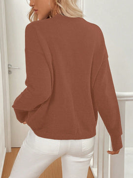 Lune cardigan casual de mujer de un solo botonadura, de manga larga y hombros caidos, en unicolor, para otono/invierno