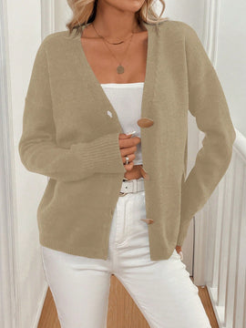 Lune cardigan casual de una sola botonadura de manga larga con caida en los hombros, de color liso, para otono/invierno, para mujer