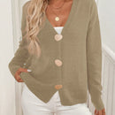 Lune cardigan de punto de manga larga con cuello en v y botones frontales, de corte casual