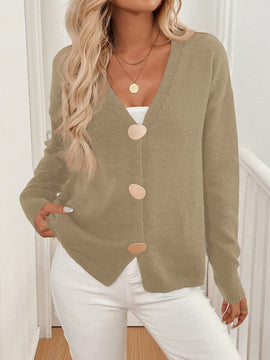 Lune cardigan casual de mujer de un solo botonadura, de manga larga y hombros caidos, en unicolor, para otono/invierno