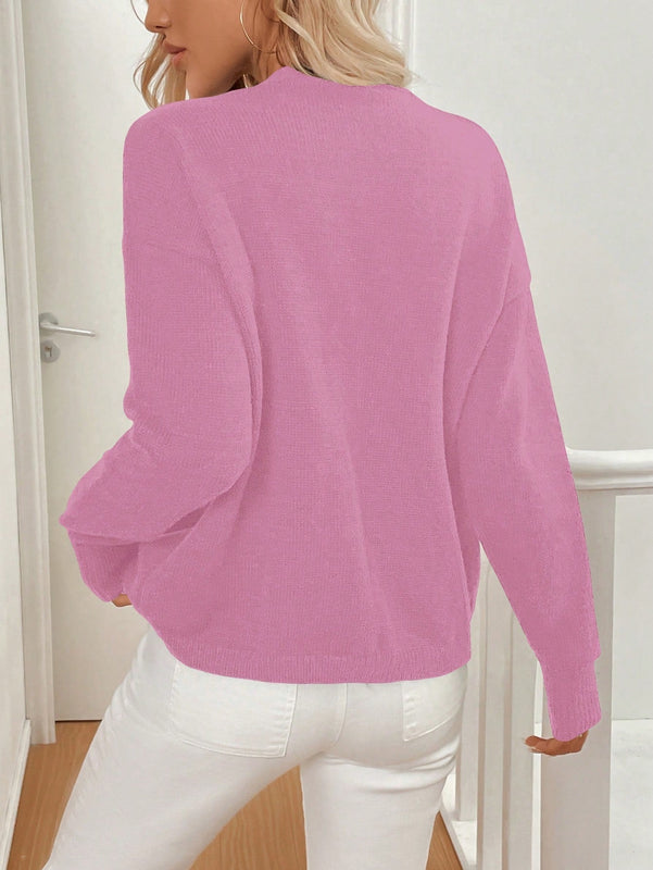Lune cardigan casual de mujer de un solo botonadura, de manga larga y hombros caidos, en unicolor, para otono/invierno