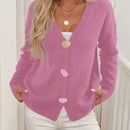 Lune cardigan de punto de manga larga con cuello en v y botones frontales, de corte casual