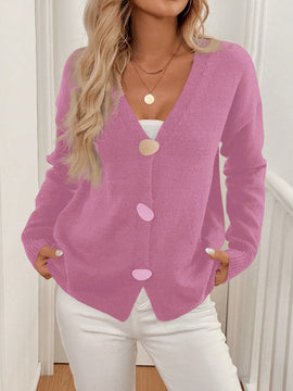 Lune cardigan casual de mujer de un solo botonadura, de manga larga y hombros caidos, en unicolor, para otono/invierno