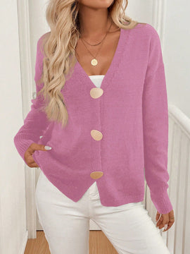 Lune cardigan casual de una sola botonadura de manga larga con caida en los hombros, de color liso, para otono/invierno, para mujer