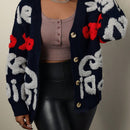 Slayr cardigan de punto con bloque de color y letras de estilo minimalista y casual