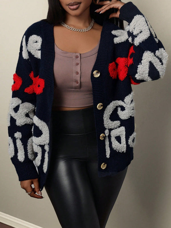 Slayr cardigan de punto con bloque de color y letras de estilo minimalista y casual