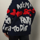 Slayr cardigan de punto con bloque de color y letras de estilo minimalista y casual
