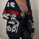 Slayr cardigan de punto con bloque de color y letras de estilo minimalista y casual