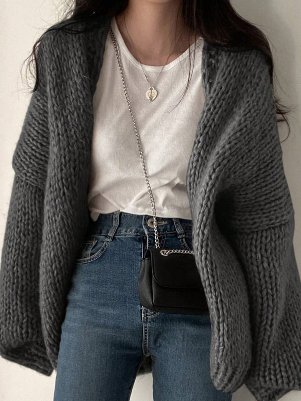 Dazy cardigan casual diario de mujer de corte holgado con hombros caidos y abertura frontal, para otono/invierno