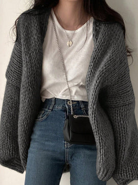 Dazy cardigan casual de uso diario de mujer, talla grande, de unicolor y con abertura frontal, para otono/invierno