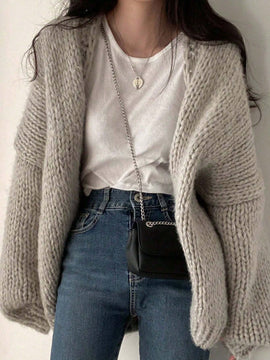 Dazy cardigan casual de uso diario de mujer, talla grande, de unicolor y con abertura frontal, para otono/invierno