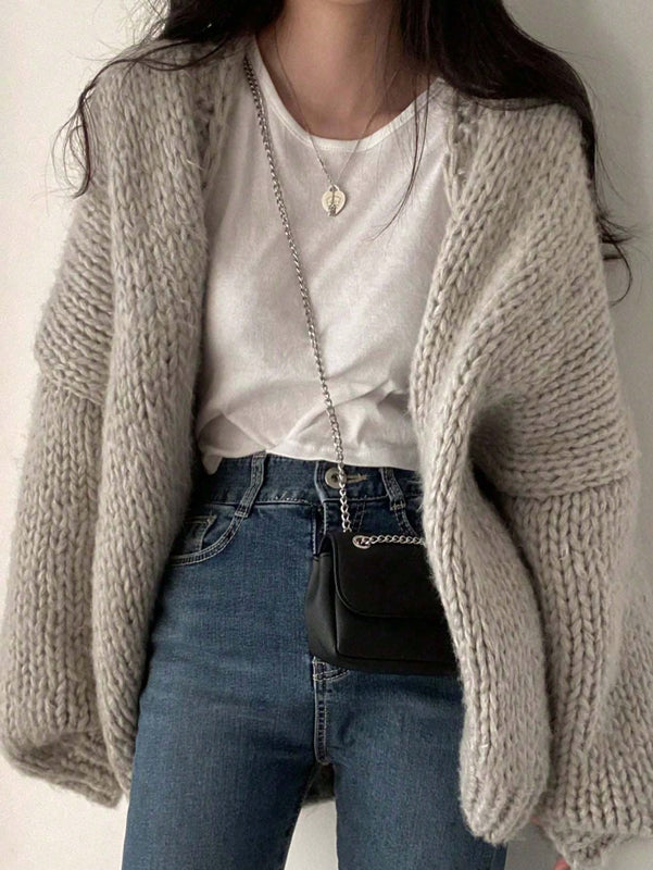 Dazy cardigan casual diario de mujer de corte holgado con hombros caidos y abertura frontal, para otono/invierno