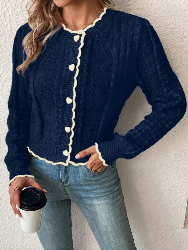 Franclia cardigan casual corto de punto con botones con forma de corazon para mujer, para otono/invierno