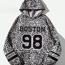 Muchic sudadera con capucha con estampado de leopardo minimalista informal, impreso en toda la prenda, otono invierno