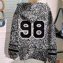 Muchic sudadera con capucha con estampado de leopardo minimalista informal, impreso en toda la prenda, otono invierno