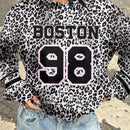 Muchic sudadera con capucha con estampado de leopardo minimalista informal, impreso en toda la prenda, otono invierno