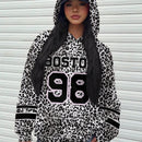 Muchic sudadera con capucha con estampado de leopardo minimalista informal, impreso en toda la prenda, otono invierno