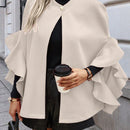 Clasi abrigo de lana elegante con cuello vuelto y abotonadura sencilla, en unicolor, para mujer, para otono/invierno